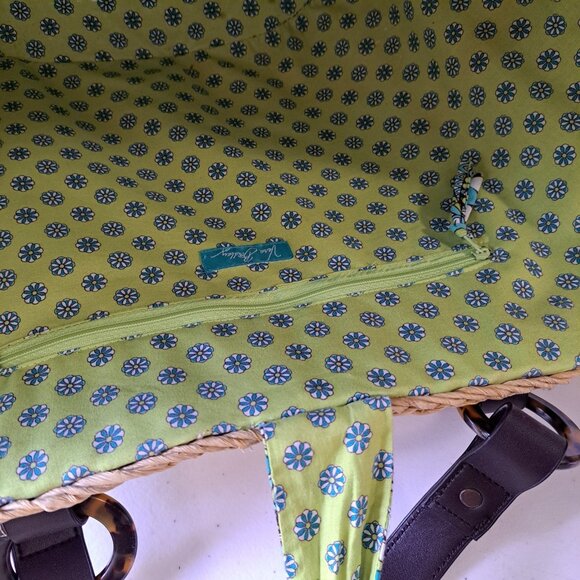 VERA BRADLEY Peacock Straw Tote Beach Pool Turquoise Green Seashells 2 Handles - Picture 2 of 15